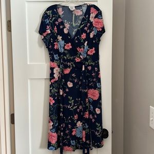 DM Collection Rayla Faux Wrap Knit Dress in Navy. Size 14.